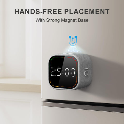 REACHER timer cube in use on fridge or desk for routines
