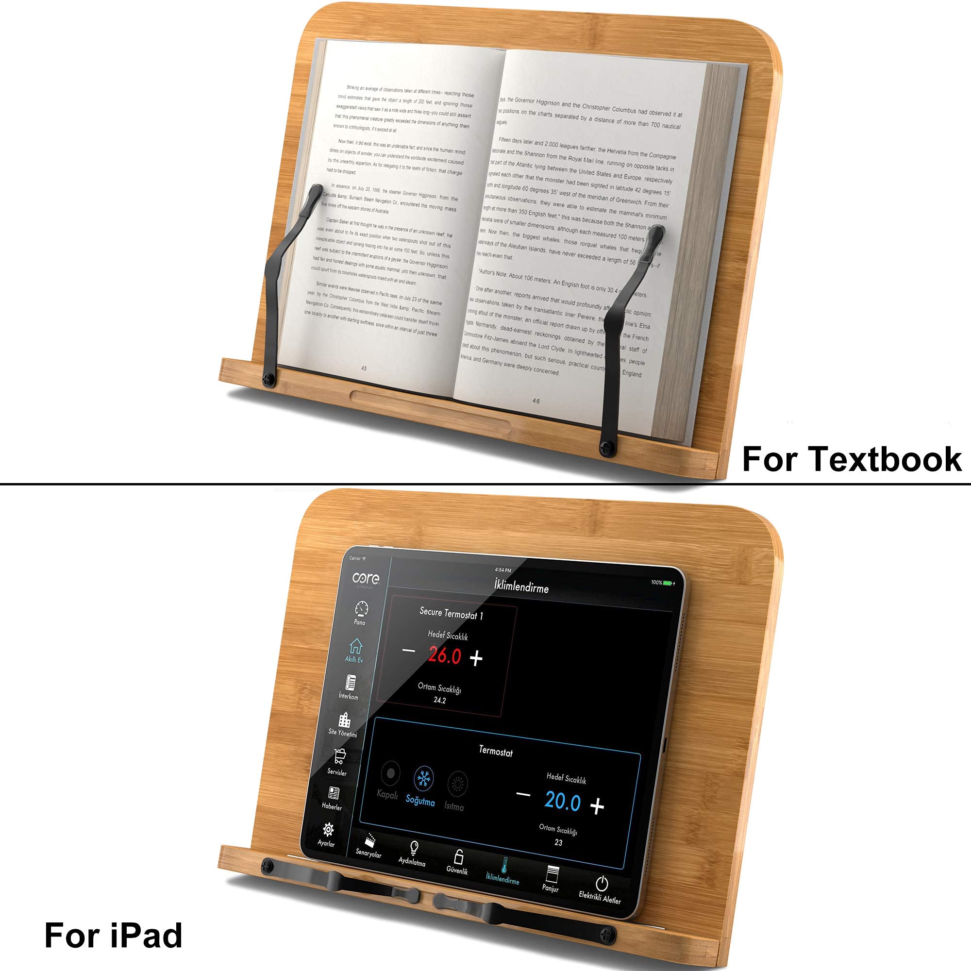 READAEER bamboo book stand folded for compact storage and portability.