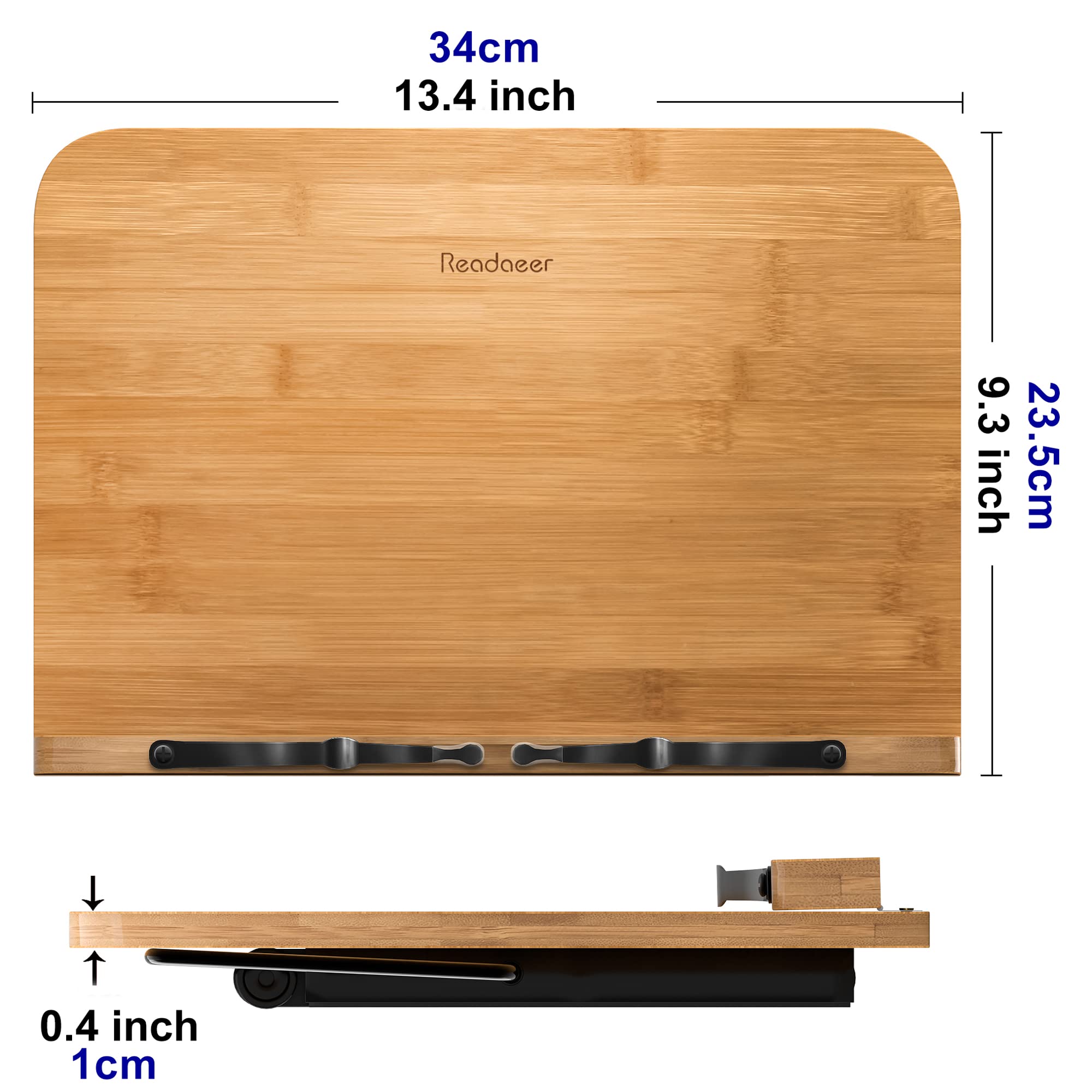 READAEER bamboo book stand with six angles for comfortable reading.