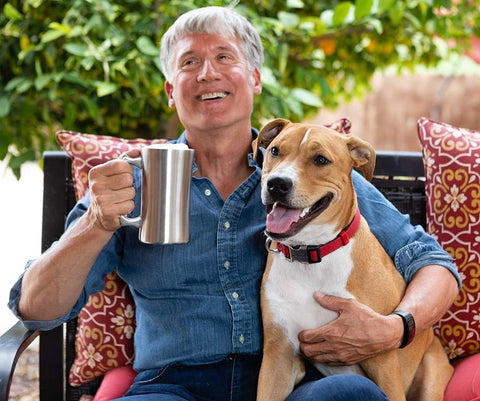 Real Deal Steel 20oz mug with laser-welded handle detail and shatterproof steel