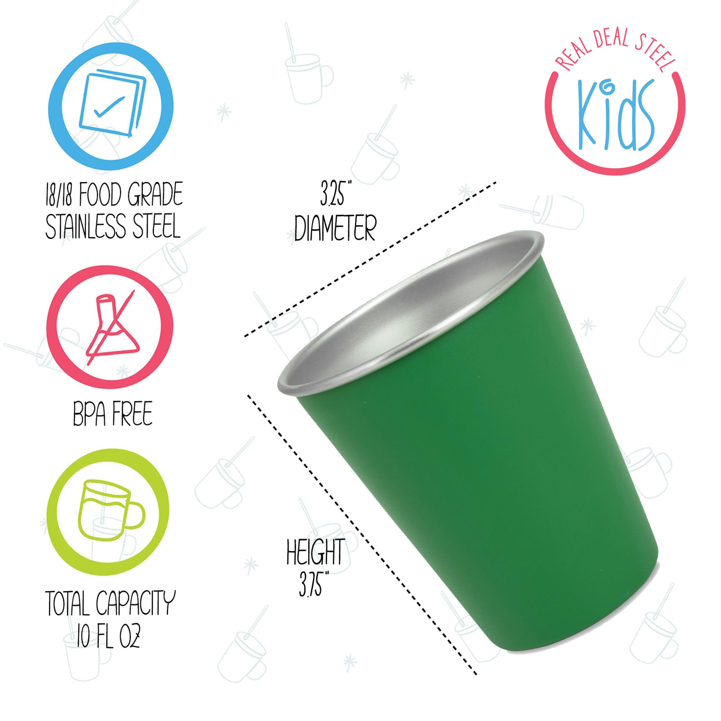 Real Deal Steel kids cups are durable and resist drops.