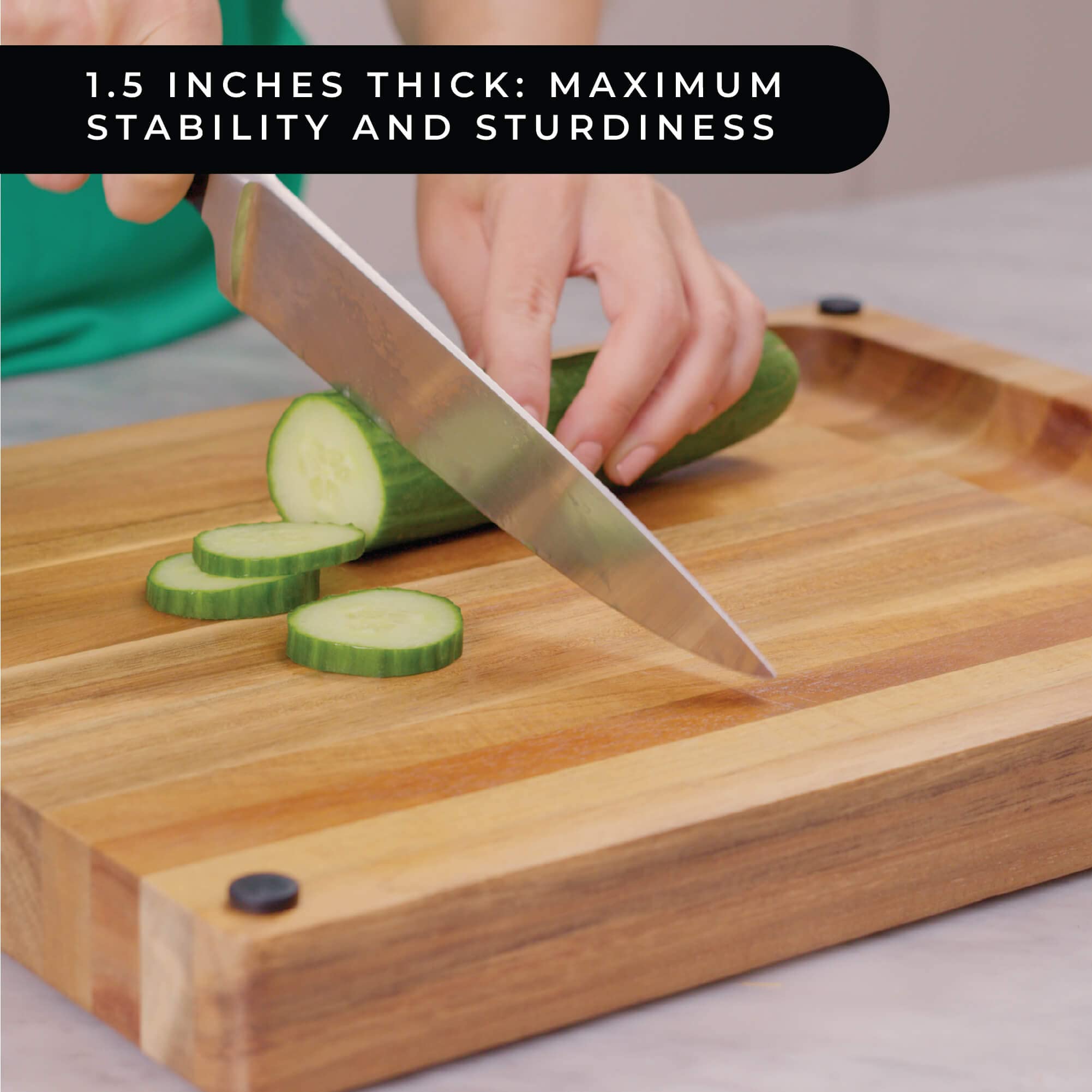Real Life Living acacia cutting board shown in reversible setup for serving