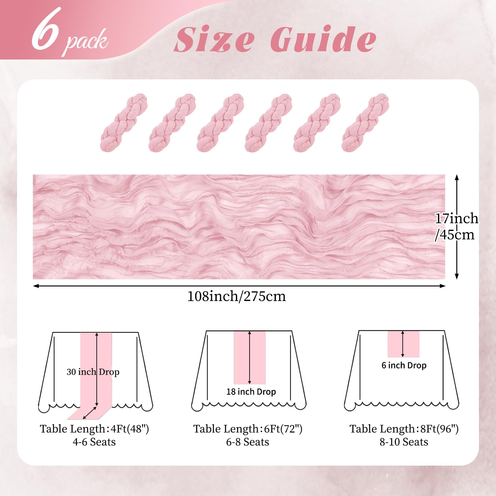 RealBox six-pack 108-inch runners for flexible wedding or party table styling.