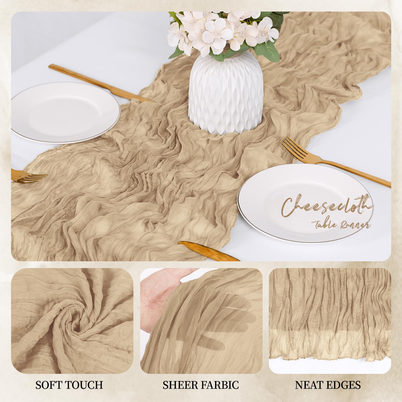 RealBox boho beige table runner for wedding archways