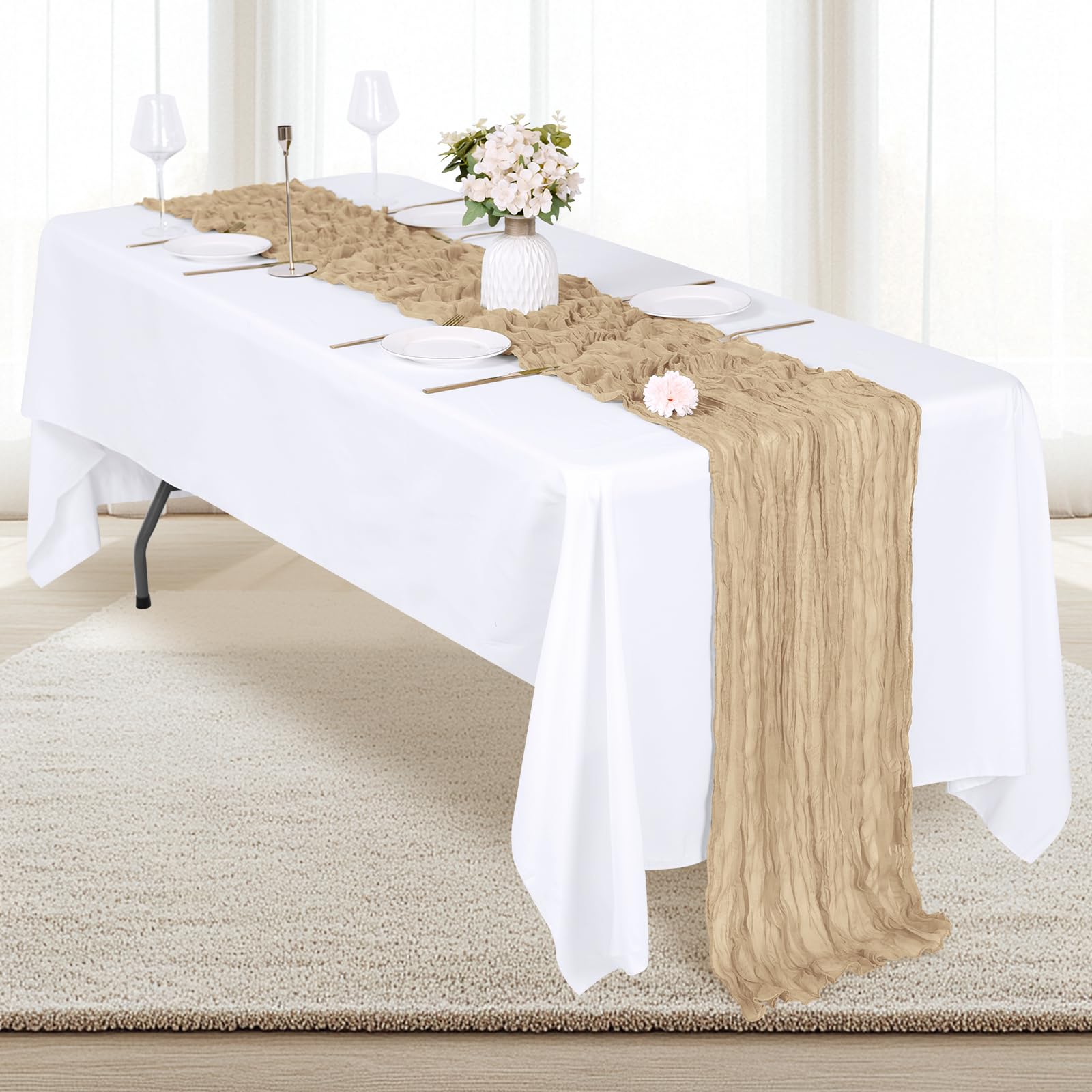 RealBox cheesecloth runner adds romantic ambiance to dining tables