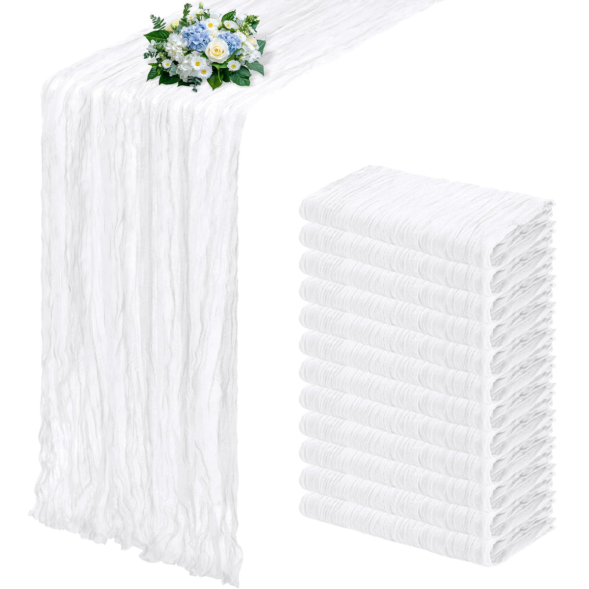 RealBox cheesecloth runner with pleats for elegant wedding decor.