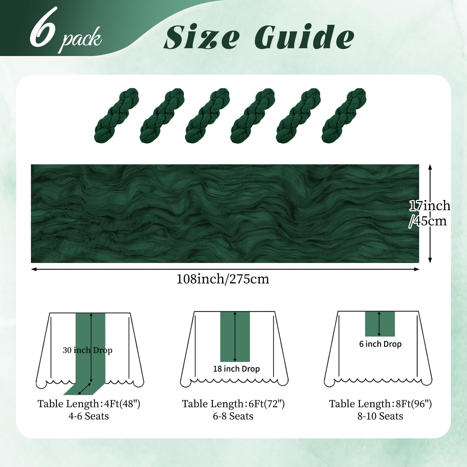 RealBox emerald green cheesecloth table runner used as wedding backdrop decor
