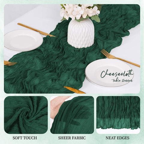 RealBox emerald green table runner laid across a dining table with soft drape