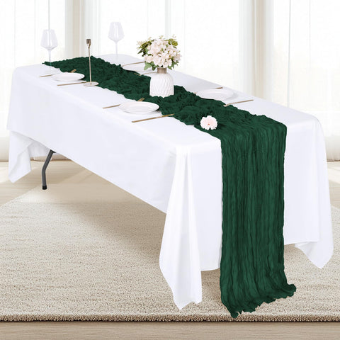 RealBox emerald green cheesecloth runner styled as a chair sash for festive decor