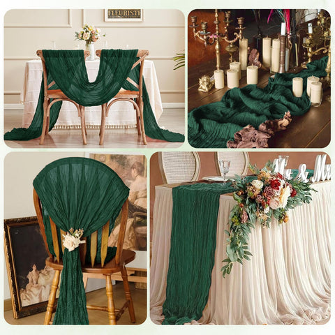 RealBox emerald green table runner draped from arch for romantic ambiance