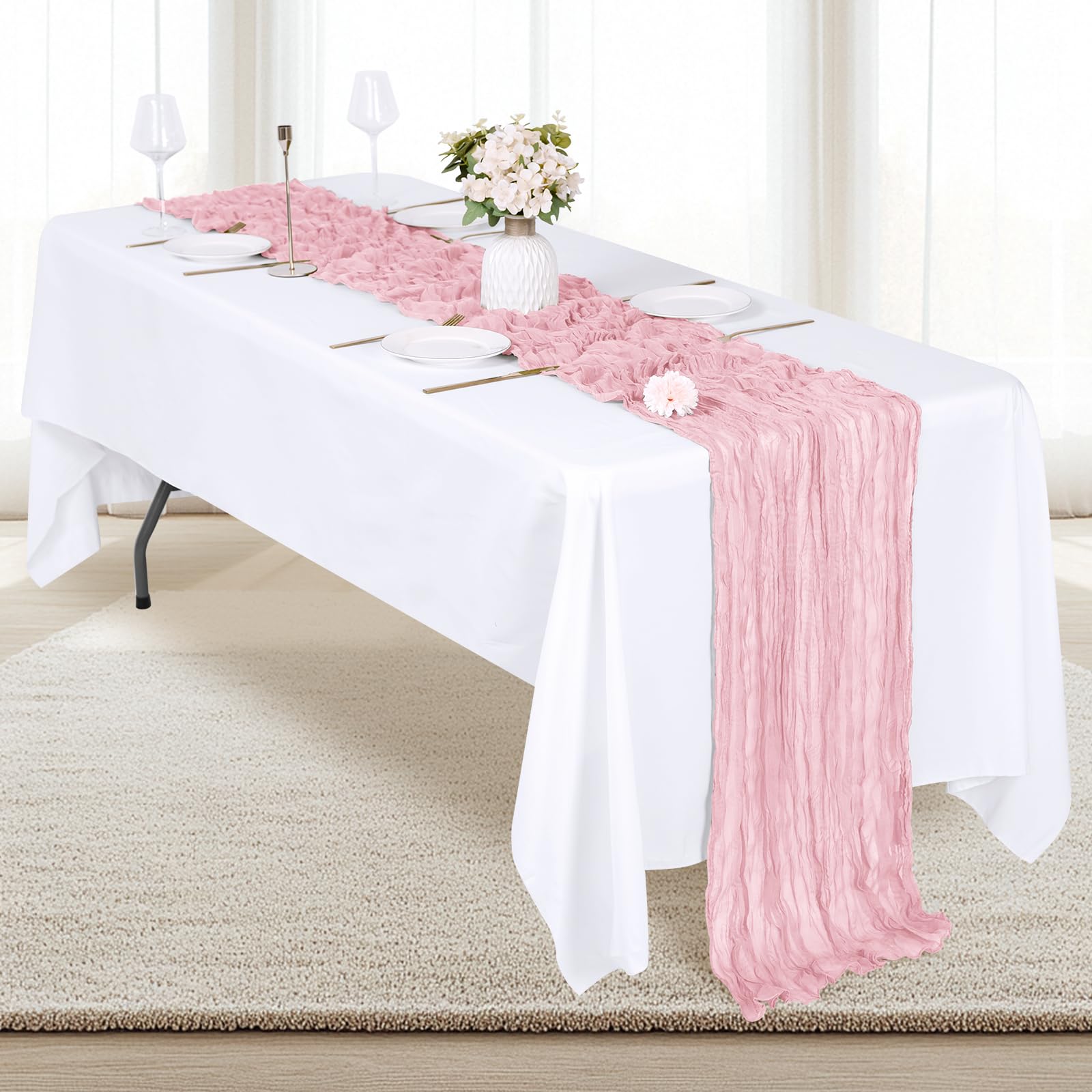 RealBox semi-sheer table runner creates elegant drape for dining setups.