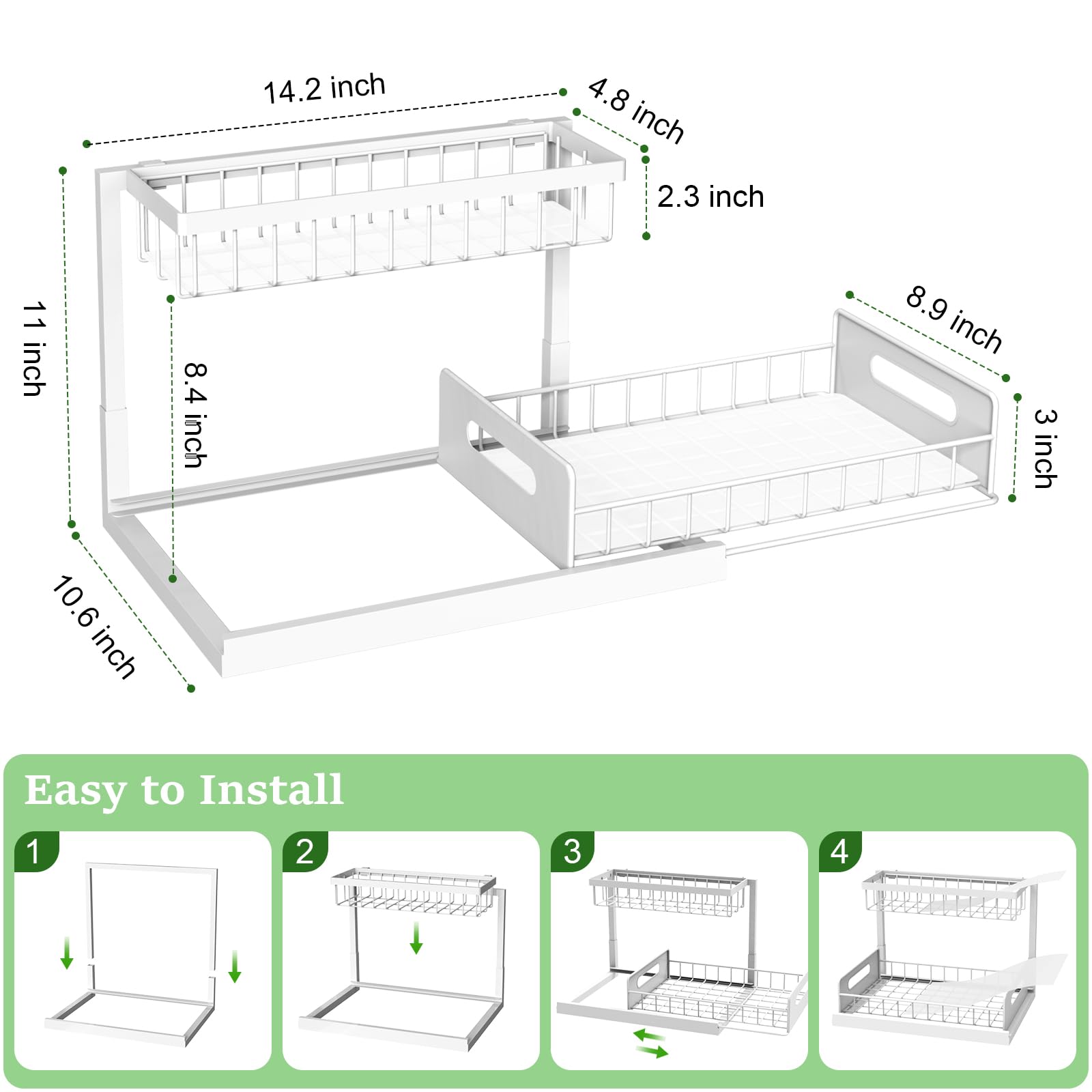 REALINN two-tier sink storage maximizing vertical space under the cabinet.