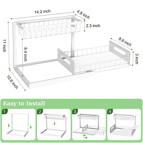 REALINN two-tier sink storage maximizing vertical space under the cabinet.