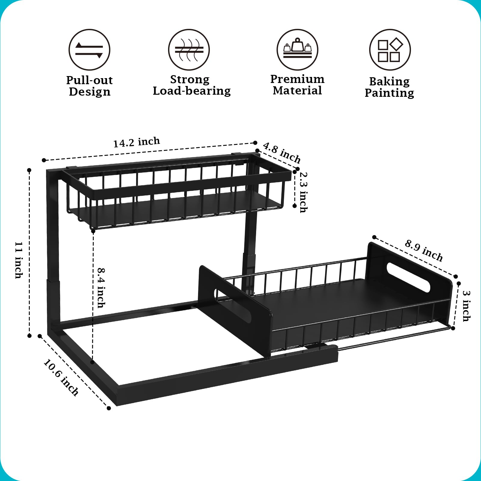 REALINN under-sink organizer pull-out drawer enables quick bottom access.