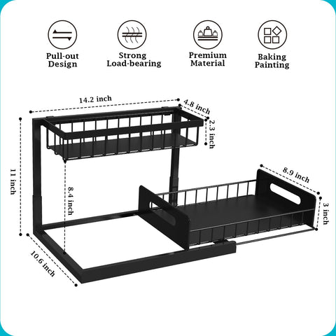 REALINN under-sink organizer pull-out drawer enables quick bottom access.