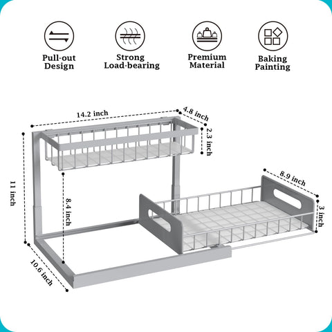 REALINN two-tier shelves maximize vertical space under the sink.