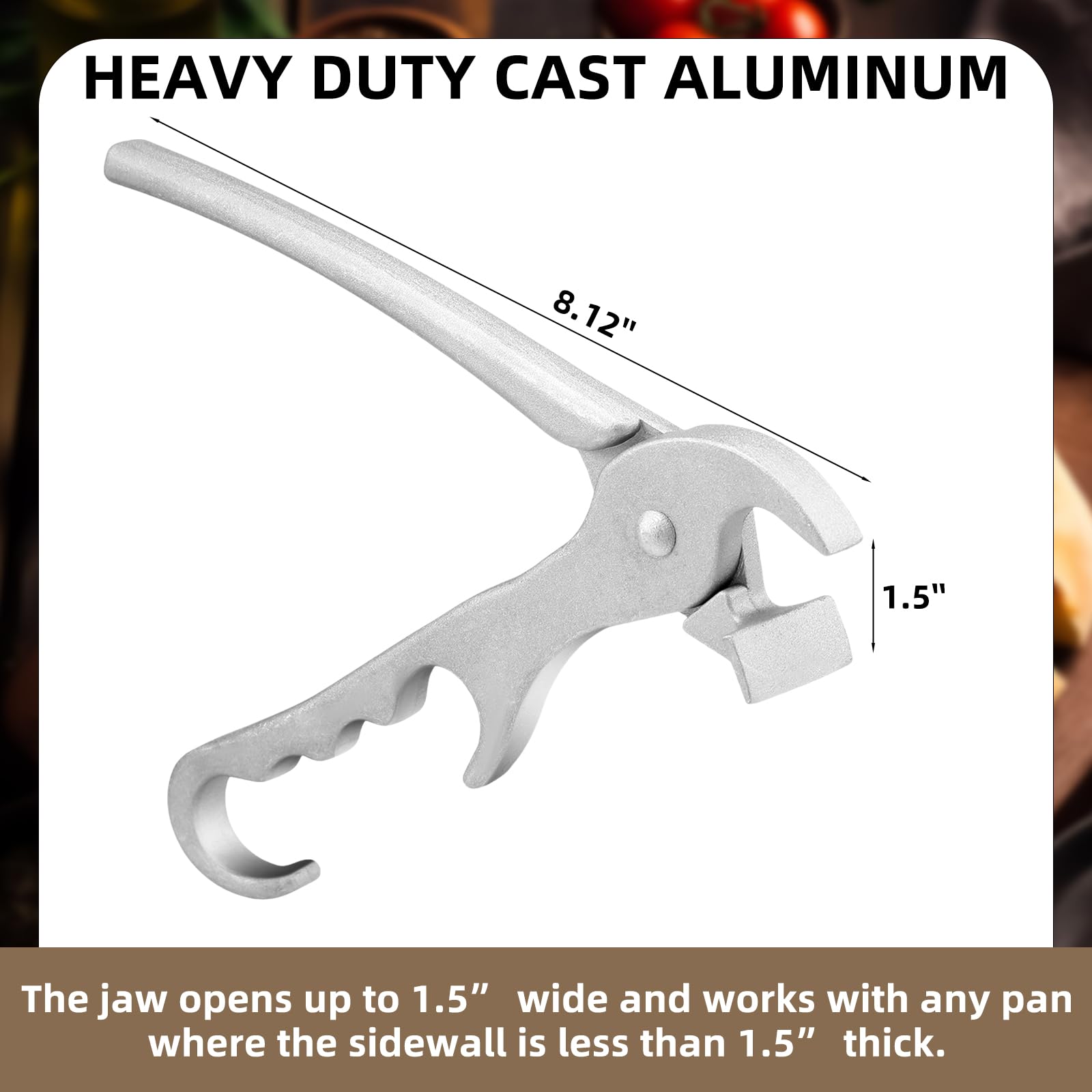 Reallnaive aluminum pan gripper for secure grip on round or rectangular plates.