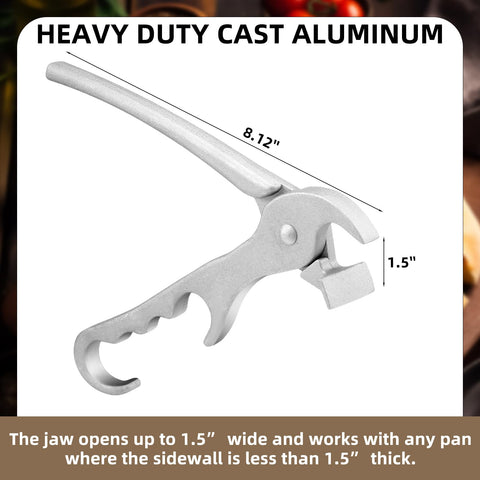 Reallnaive aluminum pan gripper for secure grip on round or rectangular plates.