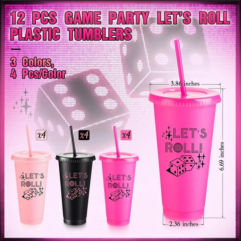 Reallnaive bunco cup with lid and straw in pink for stylish game nights.