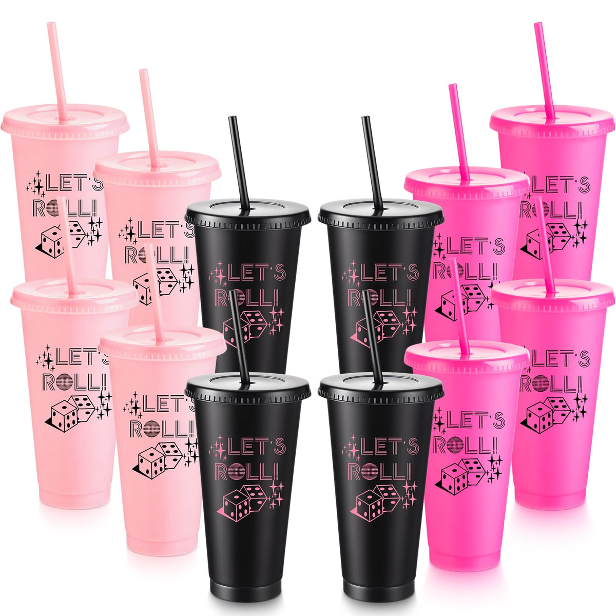 Reallnaive bunco cup with lid and straw in rose red for spill-free party sipping.