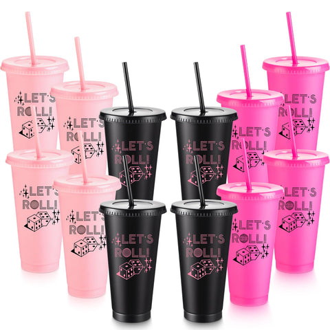 Reallnaive bunco cup with lid and straw in rose red for spill-free party sipping.