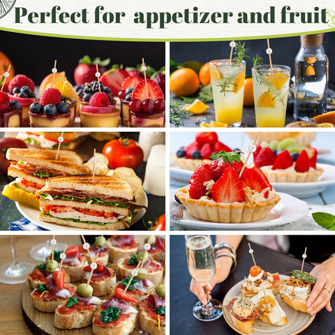 Reallnaive pearl end skewers provide easy, disposable party cleanup.