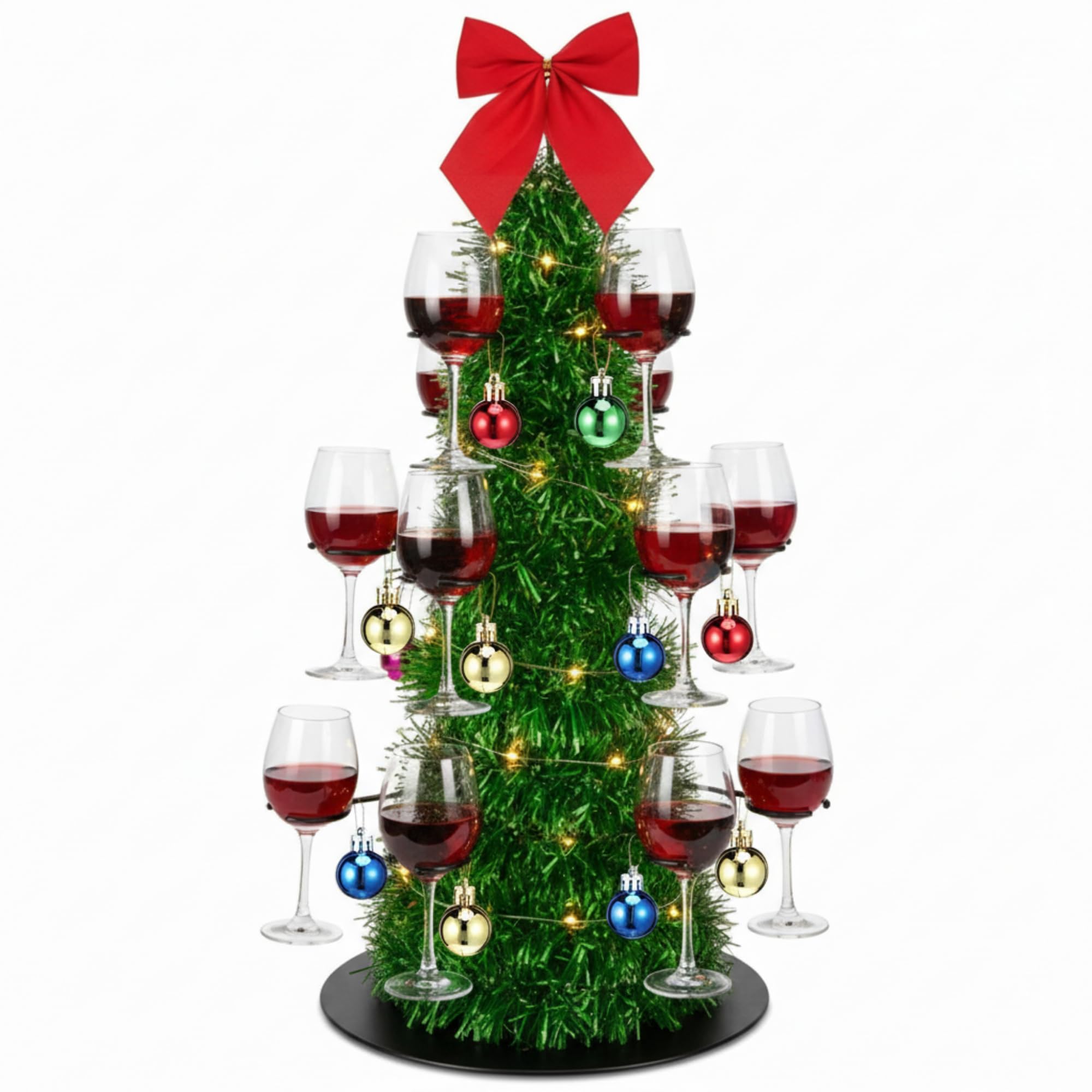 Reallnaive Christmas cocktail tree stand closeup showing sturdy metal frame for stable display