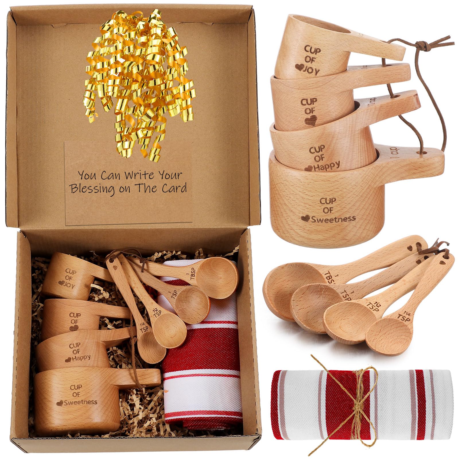 Reallnaive Christmas wooden measuring cups set for clutter-free countertop storage.