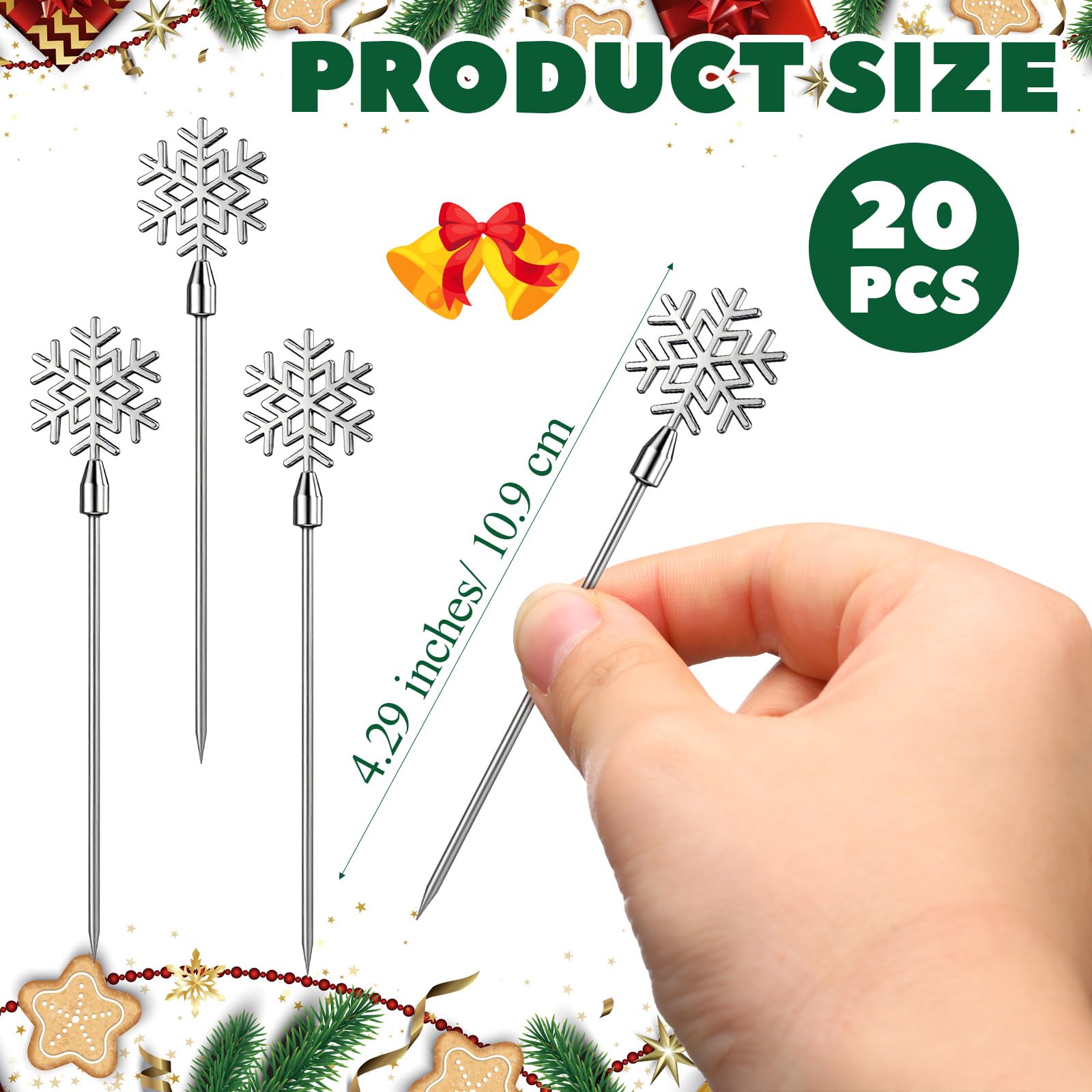Reallnaive stainless steel snowflake skewers for festive desserts