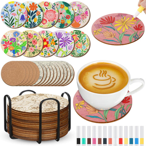 Reallnaive wooden coaster with a flower pattern for decorative use and surface protection
