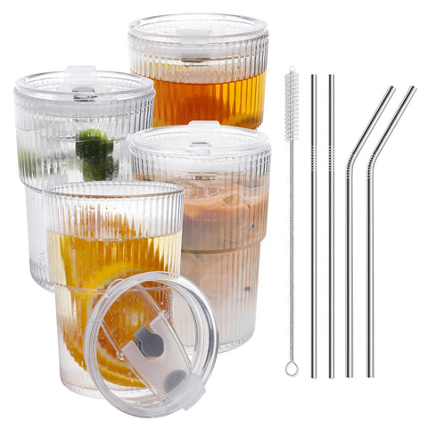Realway 16oz iced coffee cup set with ribbed grip for easy handling.