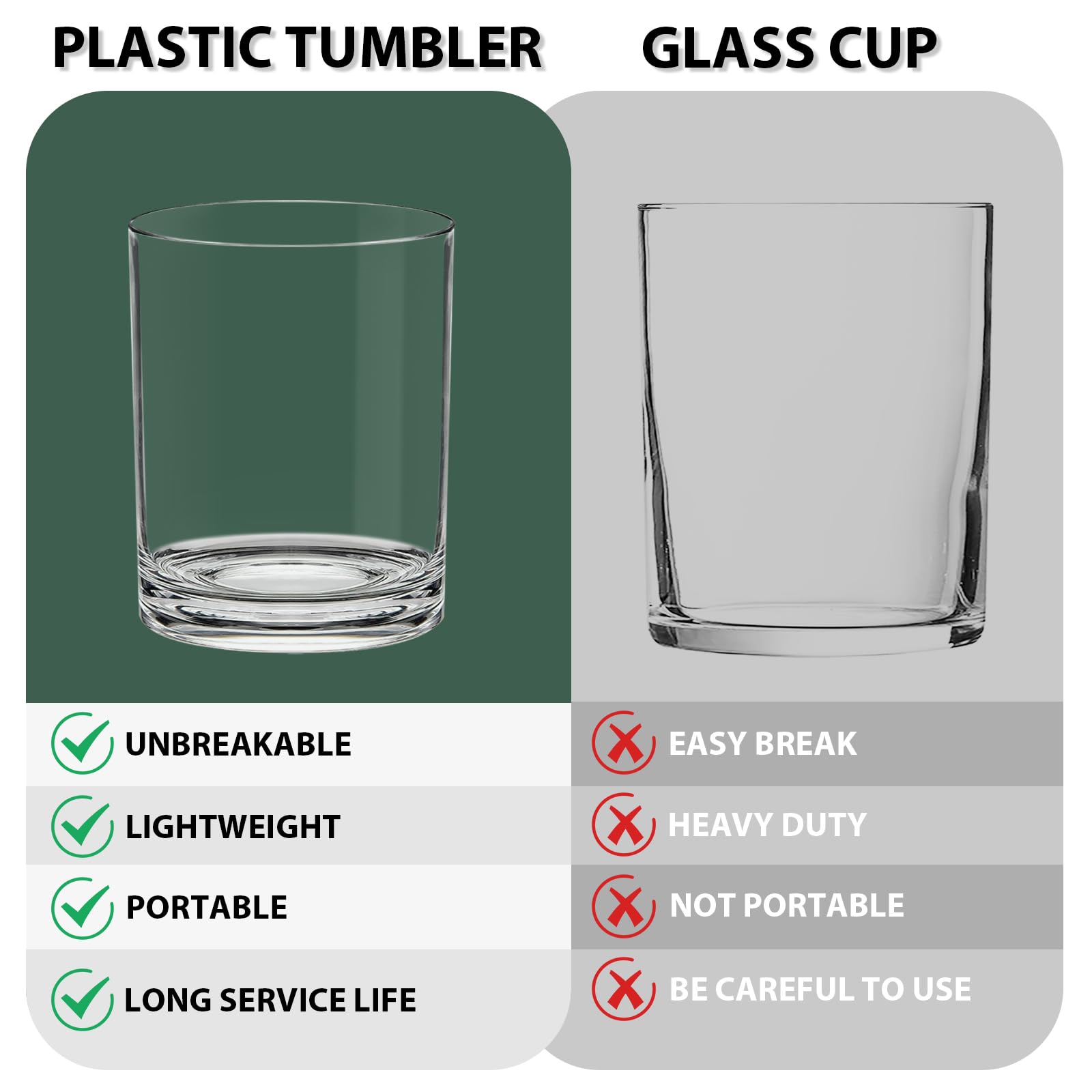 RÉΑLWÁY crystal-clear reusable plastic glasses ideal for camping and patio dining.