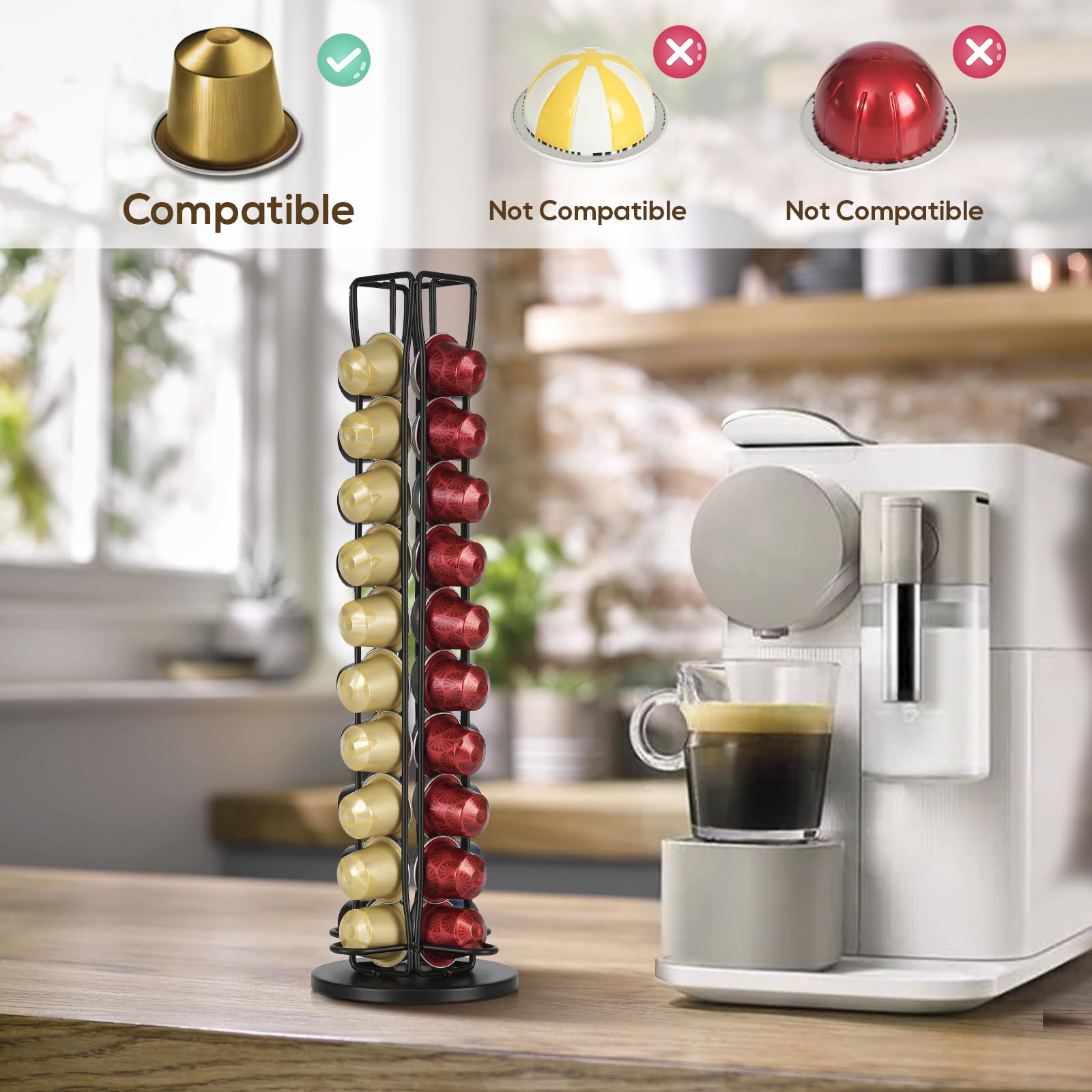 RECAPS space-saving design pod holder keeps countertops tidy and accessible