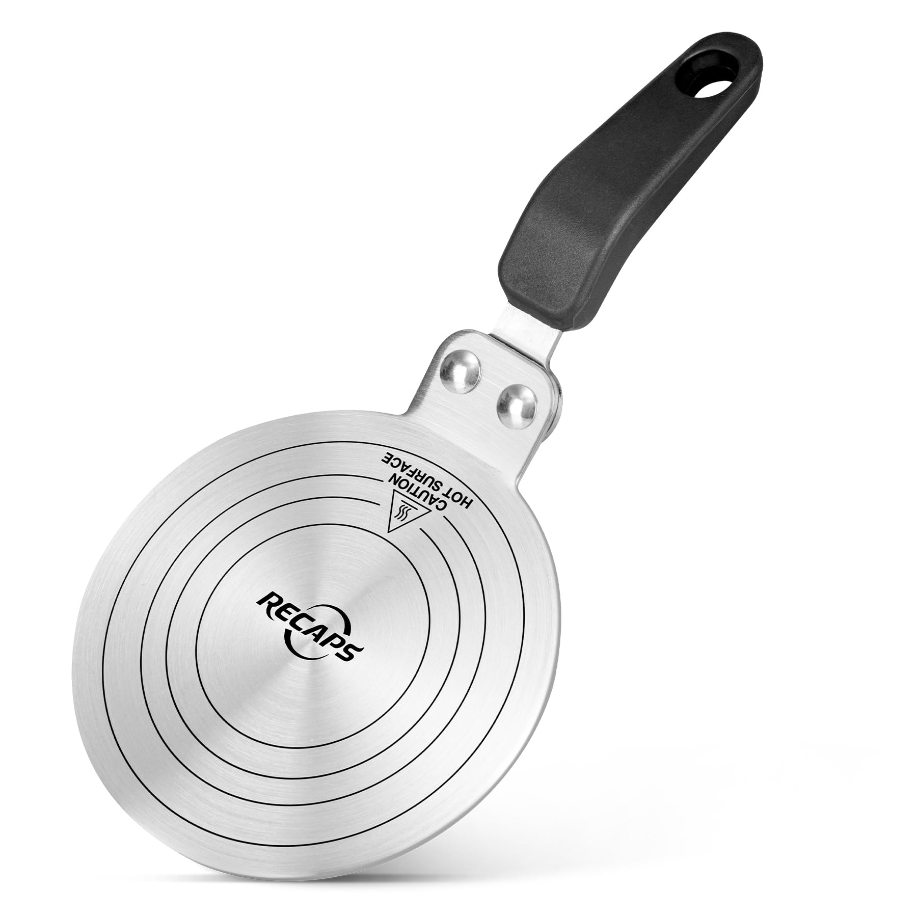 RECAPS induction adapter plate 5.12-inch front view showing durable diffuser for even heating