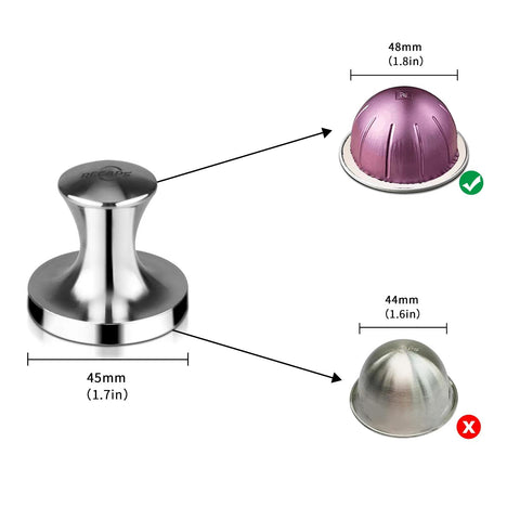 RECAPS Vertuo Original pod tamper for consistent tamping.