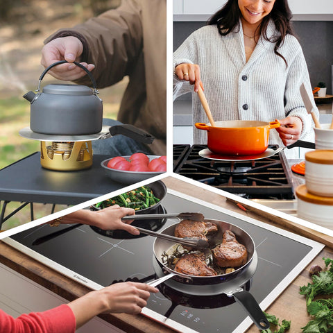 RECAPS compatible with induction, gas, and electric stoves for versatile use