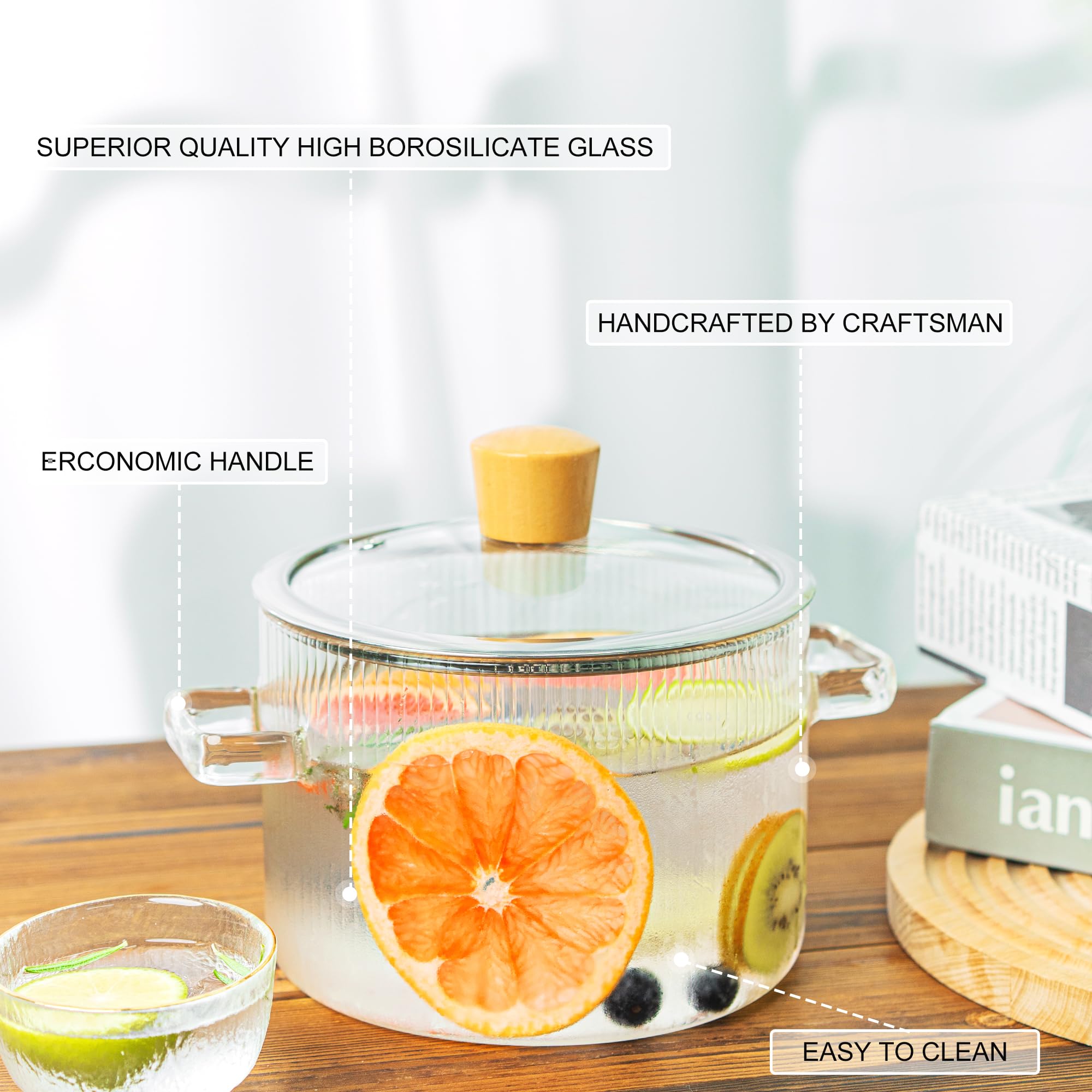 Recceng 1.8L glass pot with transparent interior view for precise simmering