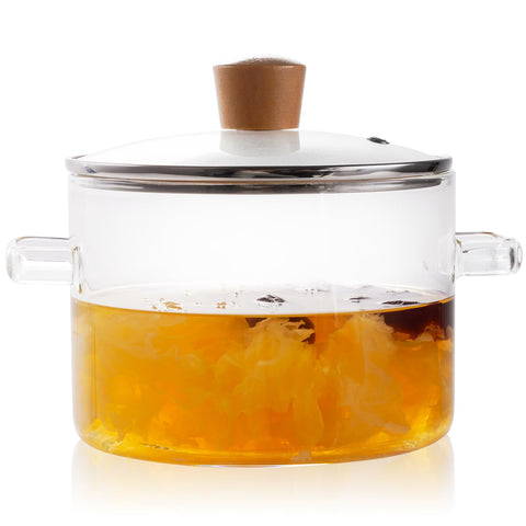 Recceng glass simmer pot with lid enables precise stovetop simmering and easy monitoring.
