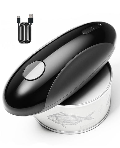 Rechargeable Electric Can Opener demonstrating hands-free operation for easier kitchen use.