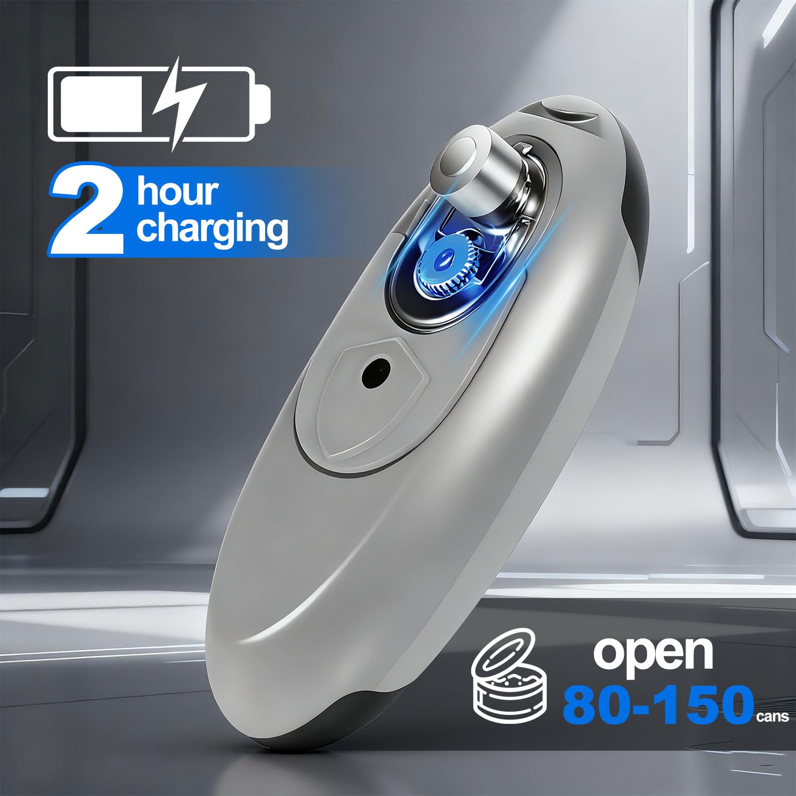 Rechargeable Electric Can Opener with magnet lid lifter eases lid removal.