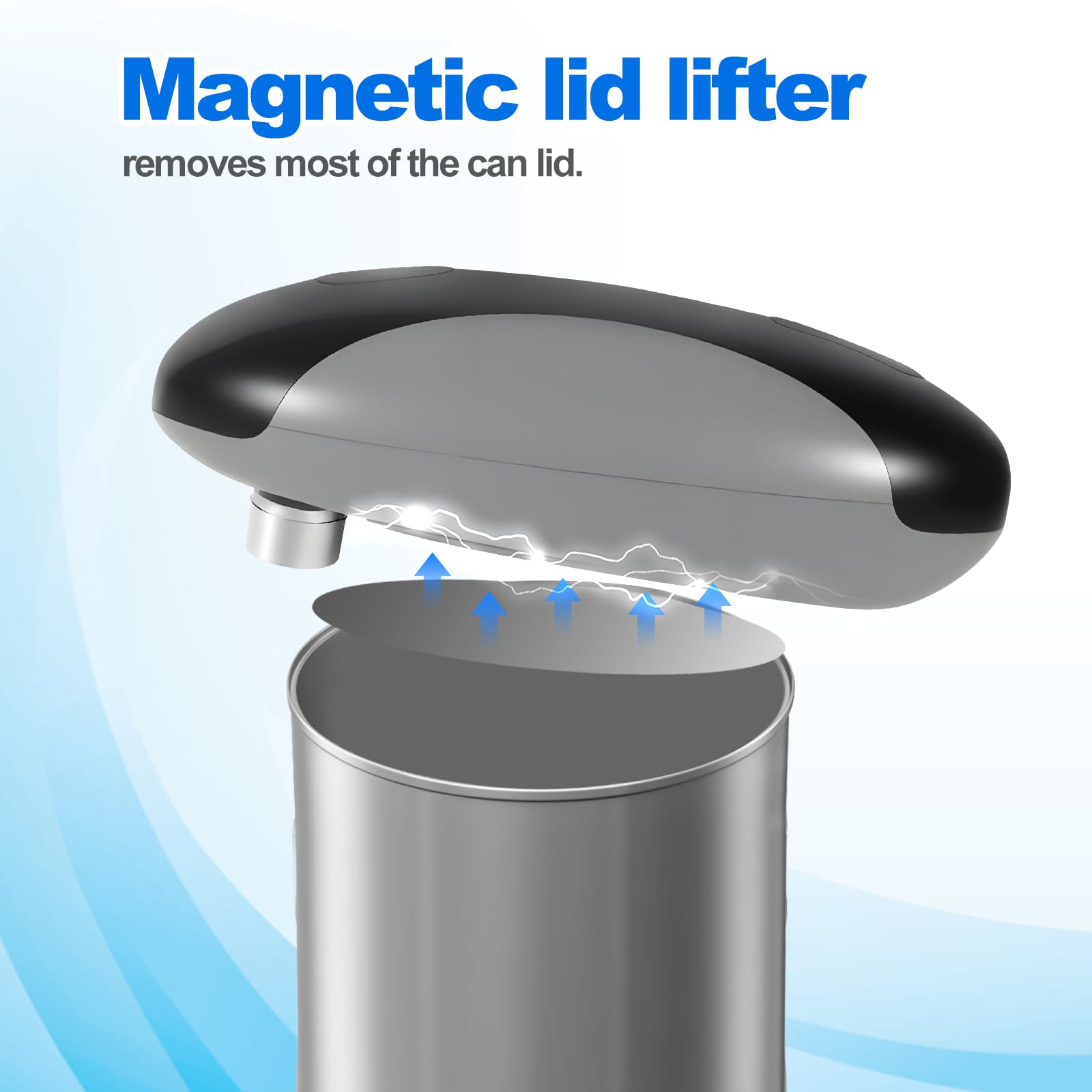 Rechargeable Electric Can Opener features stainless steel cutting head for durability.