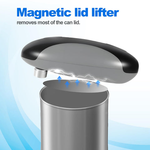 Rechargeable Electric Can Opener features stainless steel cutting head for durability.