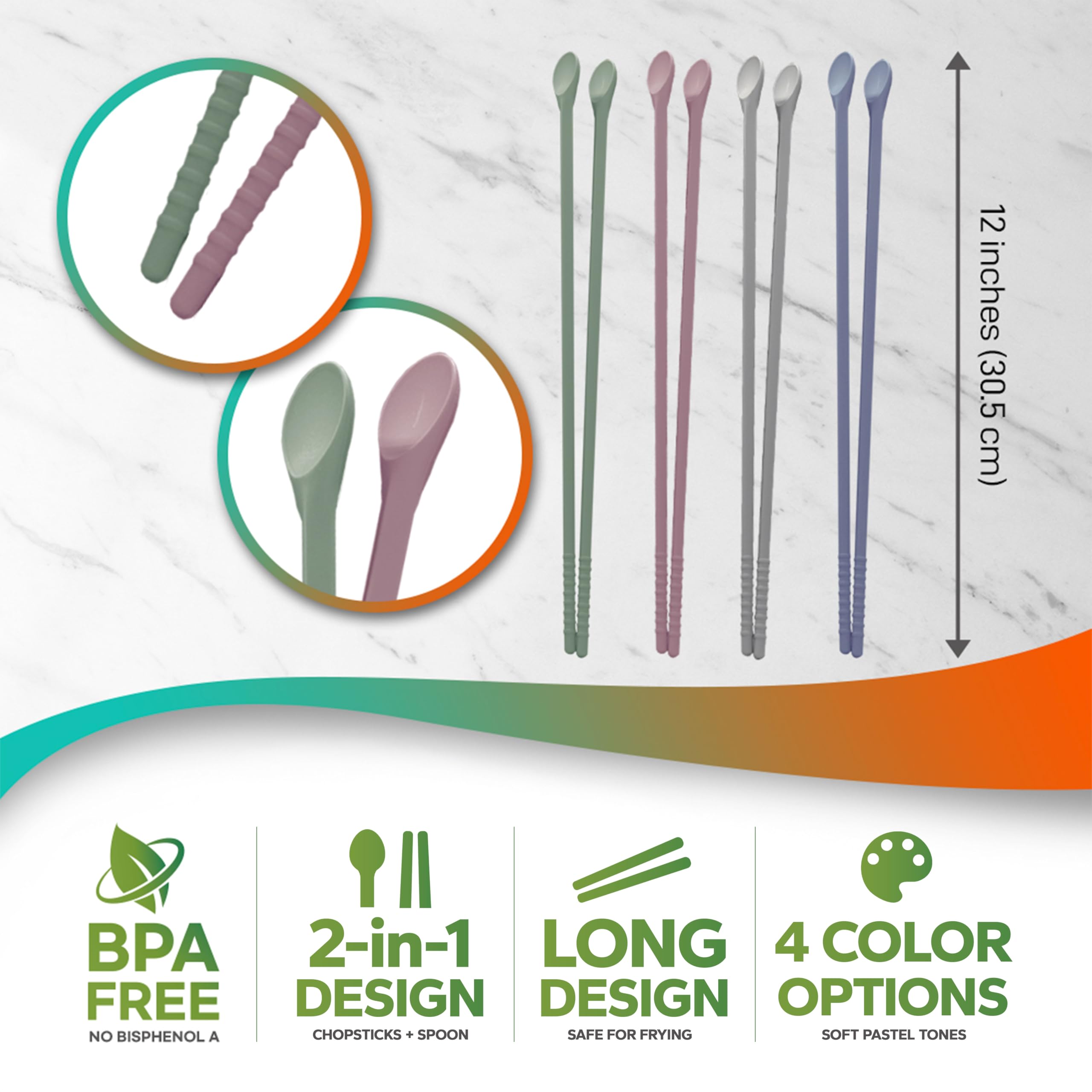 RECOHOME non-slip screw-tip grip on silicone chopsticks