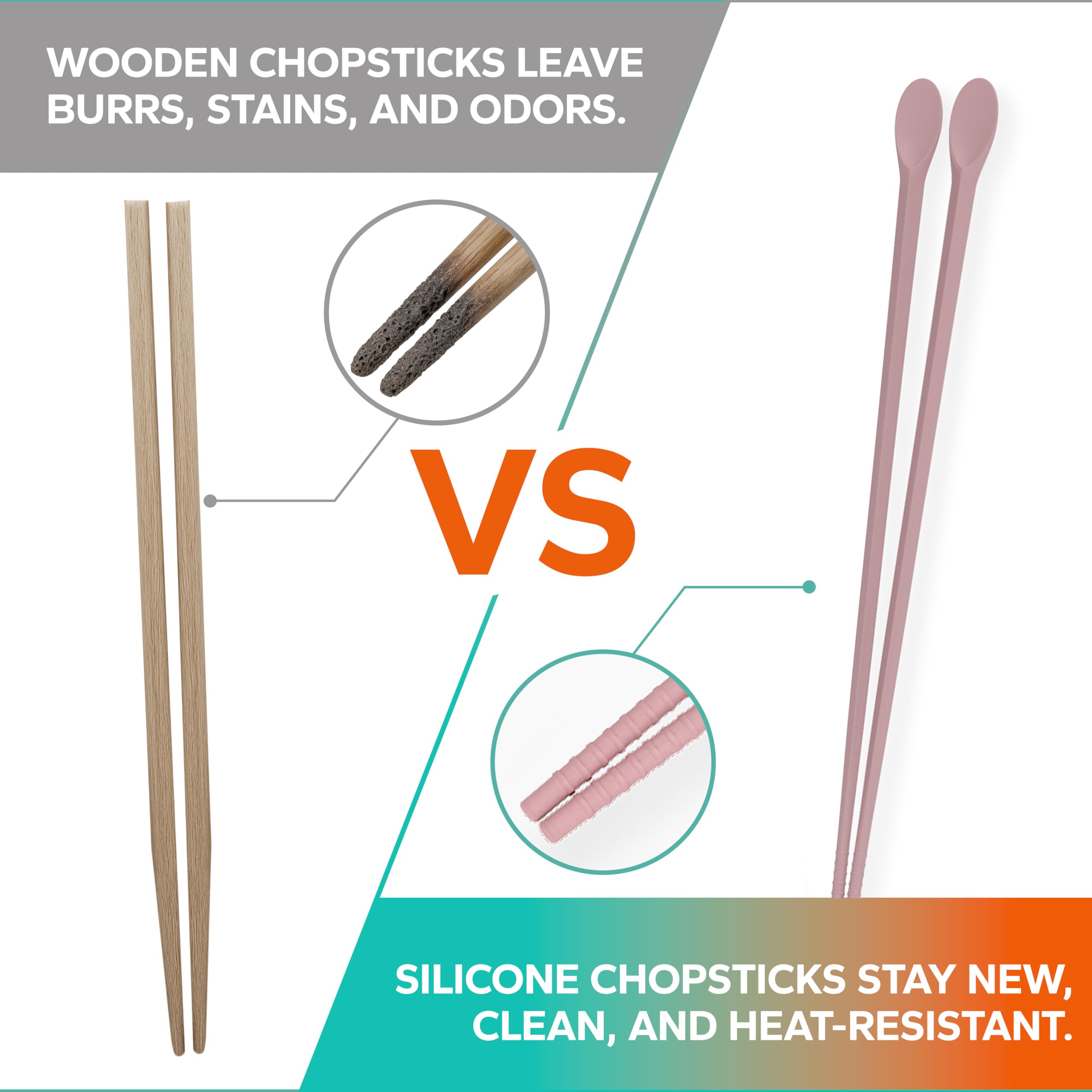 RECOHOME dishwasher-safe silicone chopsticks for easy cleanup