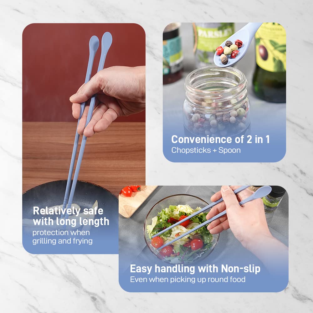 RECOHOME pastel pink chopsticks with integrated spoon for scooping