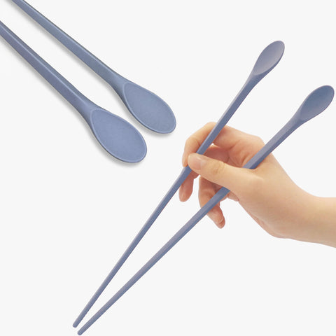 RECOHOME pastel blue silicone chopsticks with spoon for precise scooping