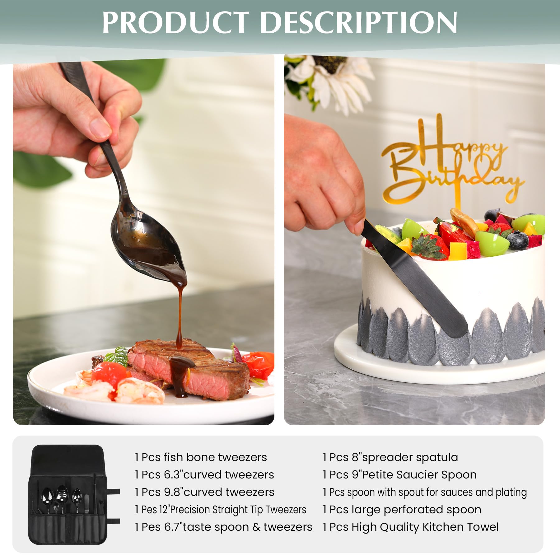 Recsrdce stainless steel culinary tools kit for professional presentation