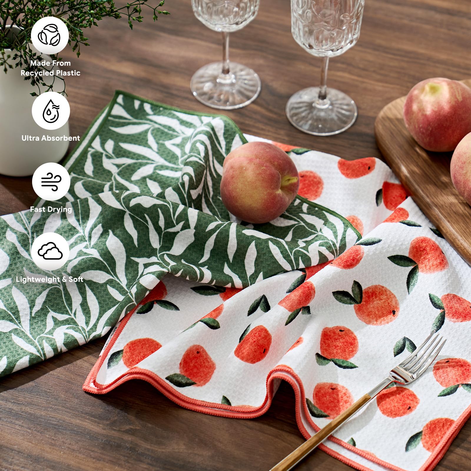 RECYCO absorbent dish towels Peachy Leaves for spills and cleanup