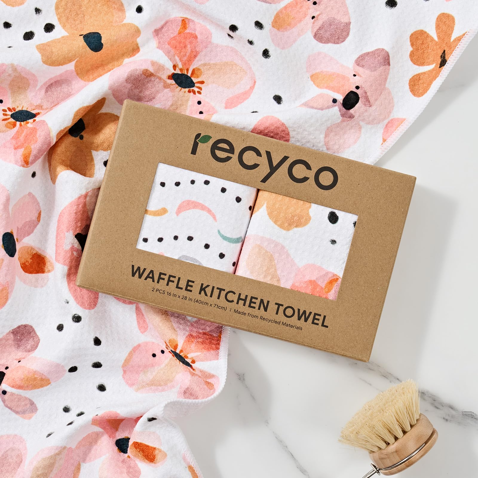 RECYCO waffle towel size 16x28, ideal for standard kitchen use.