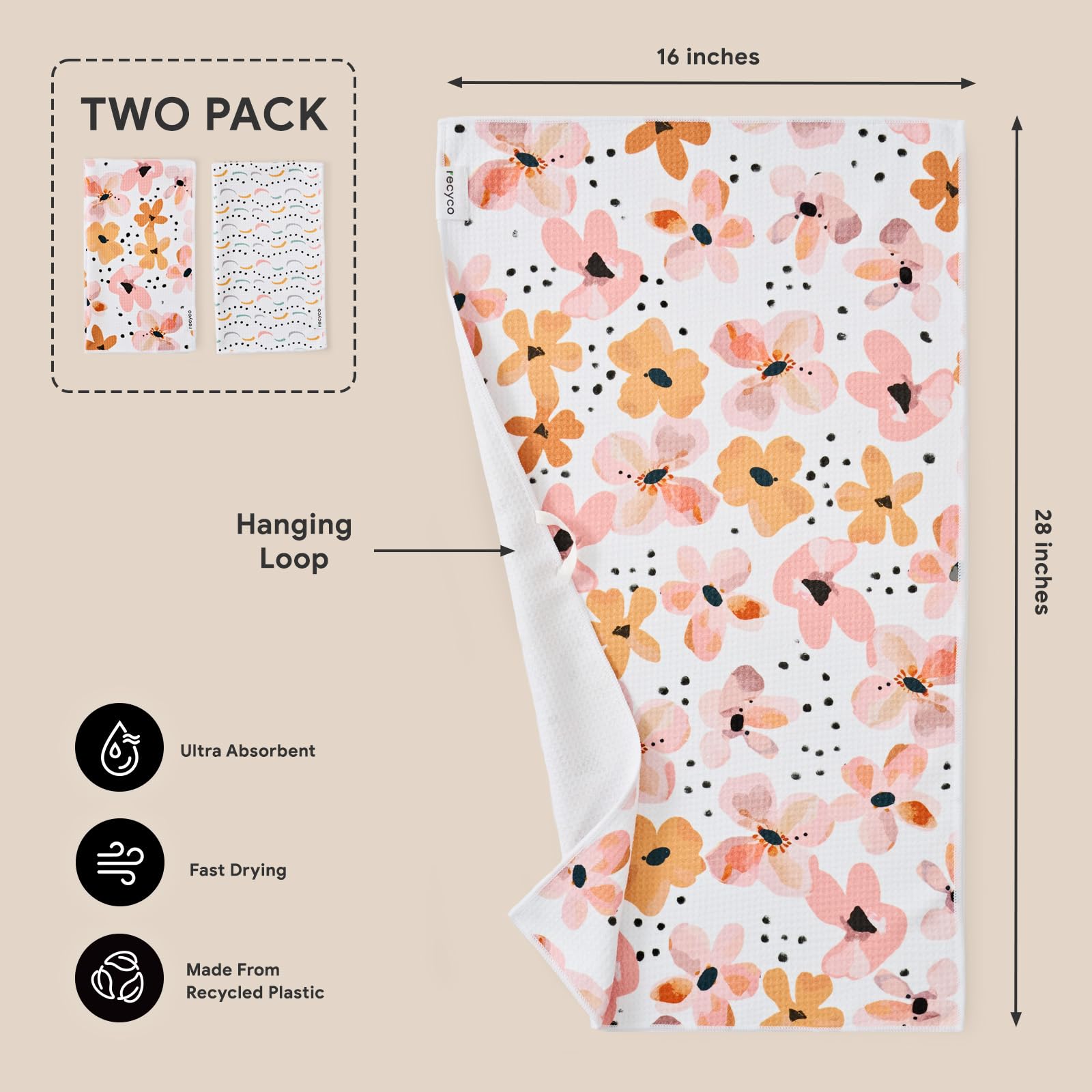 Freshly washed RECYCO waffle towel showing bright color and durability.
